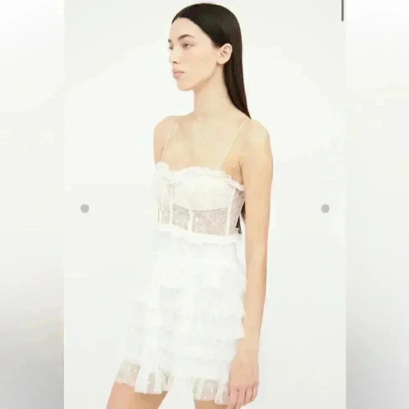 NWT For Love & Lemons White Lace Ruffled  Mini Dress in X-Small - Picture 5 of 5